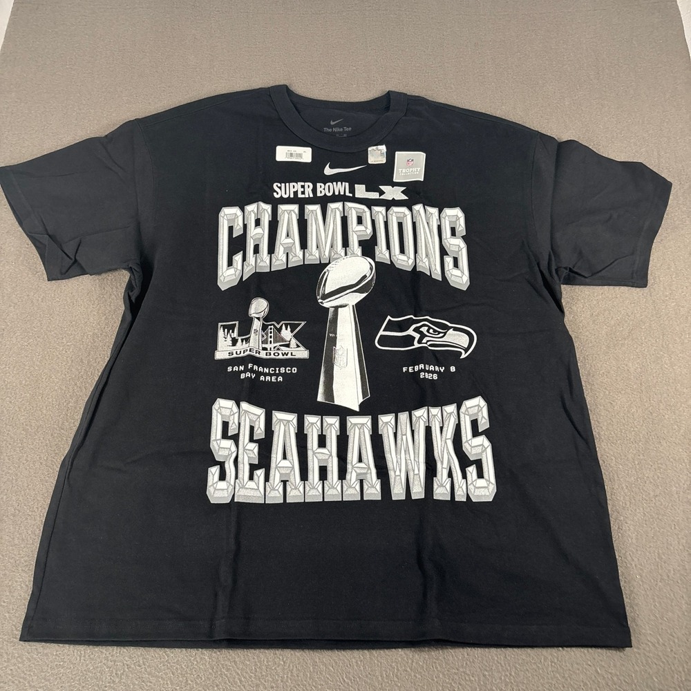 Nike Seattle Seahawks Super Bowl LX Champions Shirt Mens XL Black Trophy Tee